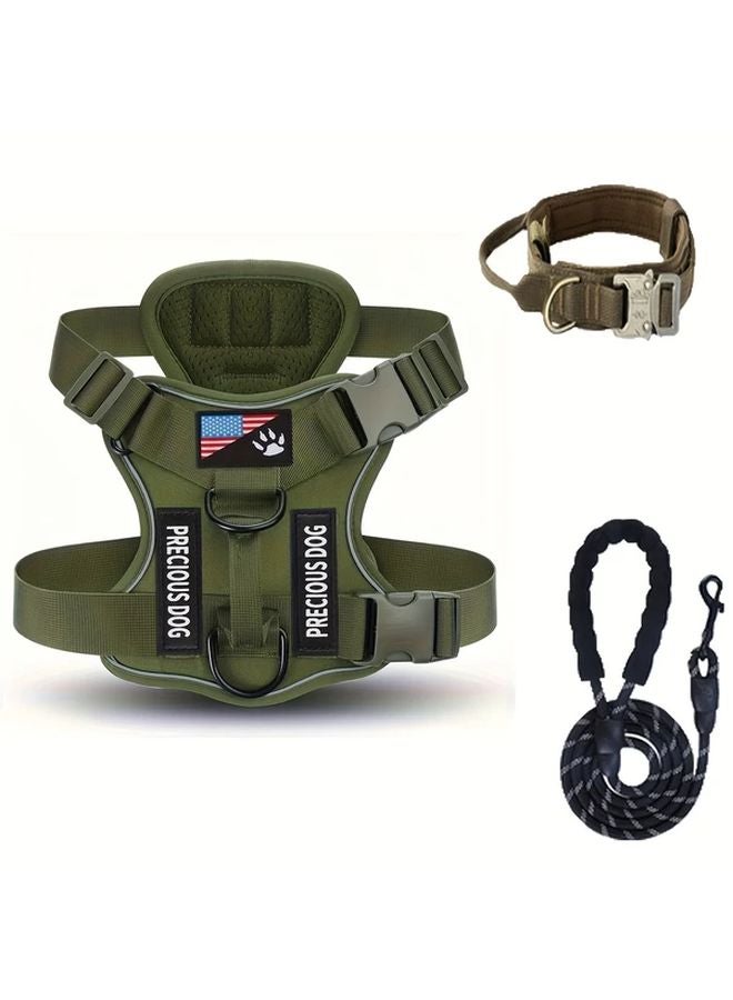 Patriotic Dog Tactical Harness Set Adjustable Straps Black Leash Size M - Image 3